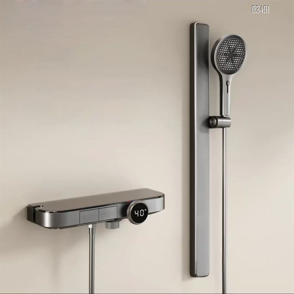 Brass White simple ceiling-mounted shower head set with temperature control cold and hot pressure display button wall-mounted