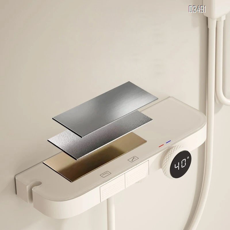 Brass White simple ceiling-mounted shower head set with temperature control cold and hot pressure display button wall-mounted