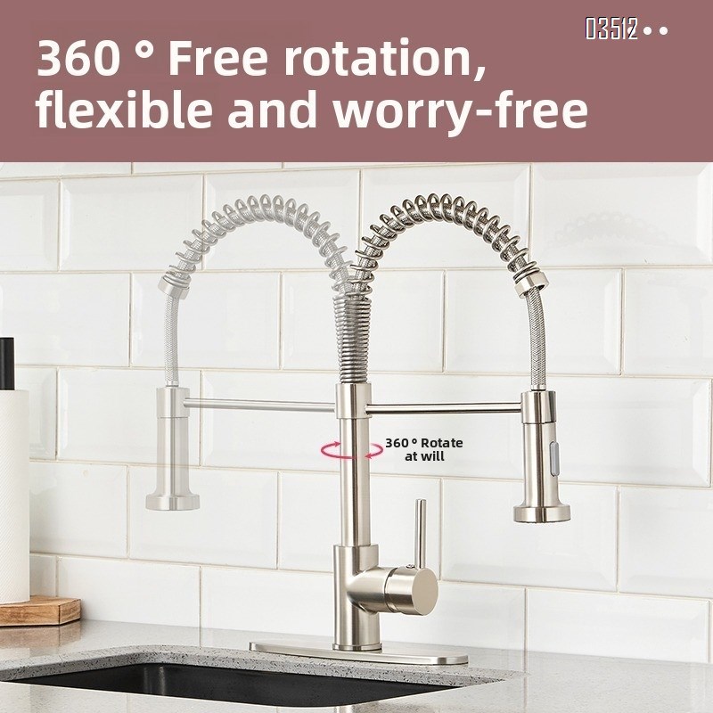 Kitchen Faucet with Pull Down Sprayer Brass 1 Handle Pull Out Spring Sink Faucets 1 Hole Dual Function for Farmhouse Camper