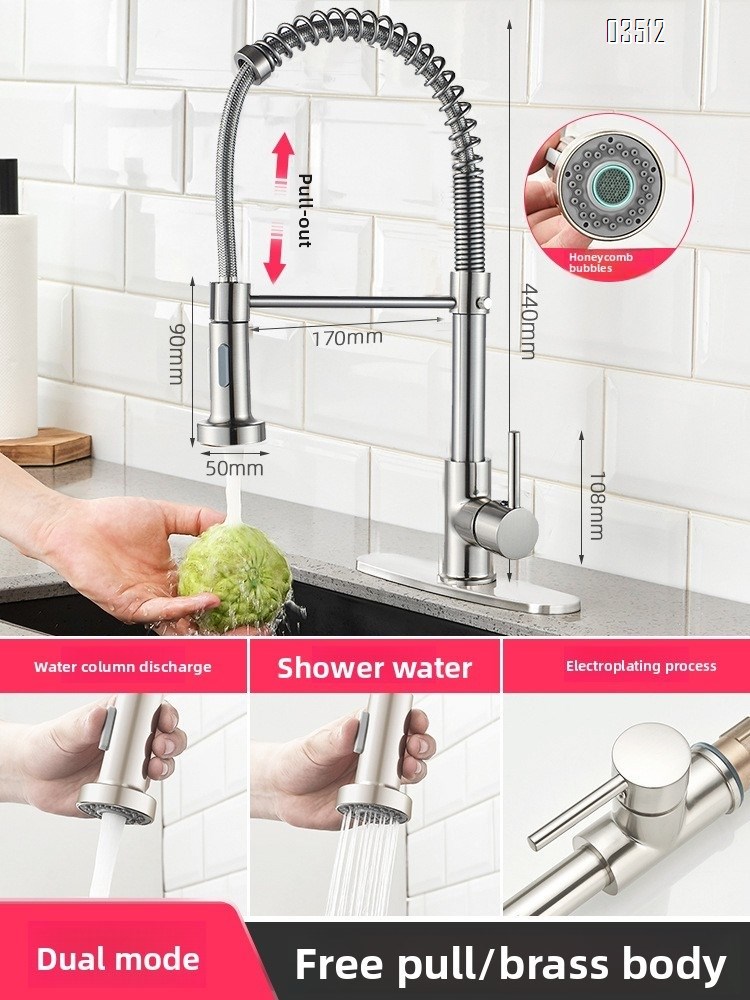 Kitchen Faucet with Pull Down Sprayer Brass 1 Handle Pull Out Spring Sink Faucets 1 Hole Dual Function for Farmhouse Camper