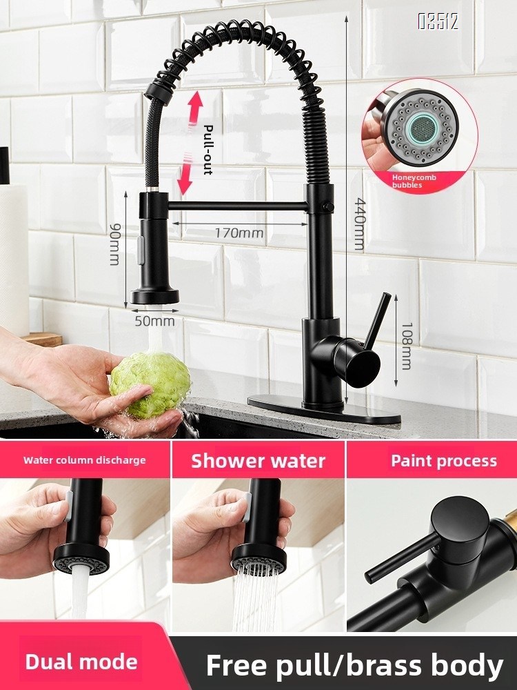 Kitchen Faucet with Pull Down Sprayer Brass 1 Handle Pull Out Spring Sink Faucets 1 Hole Dual Function for Farmhouse Camper