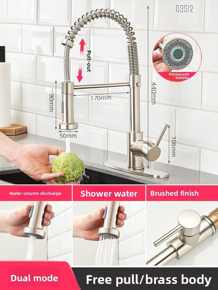 Kitchen Faucet with Pull Down Sprayer Brass 1 Handle Pull Out Spring Sink Faucets 1 Hole Dual Function for Farmhouse Camper