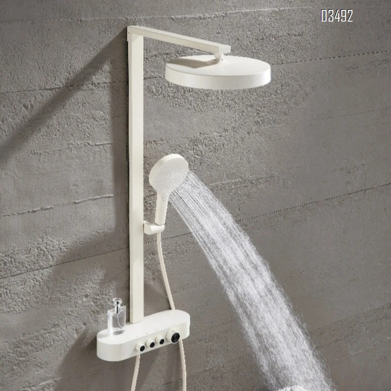 Brass High-end large storage home shower faucet set with pressure increase and thermostatic cold and hot cream wall-mounted pure Tap