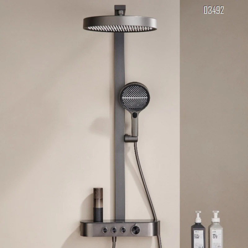 Brass High-end large storage home shower faucet set with pressure increase and thermostatic cold and hot cream wall-mounted pure Tap