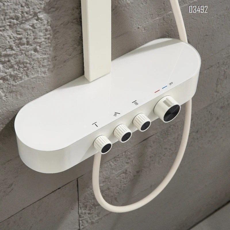 Brass High-end large storage home shower faucet set with pressure increase and thermostatic cold and hot cream wall-mounted pure Tap