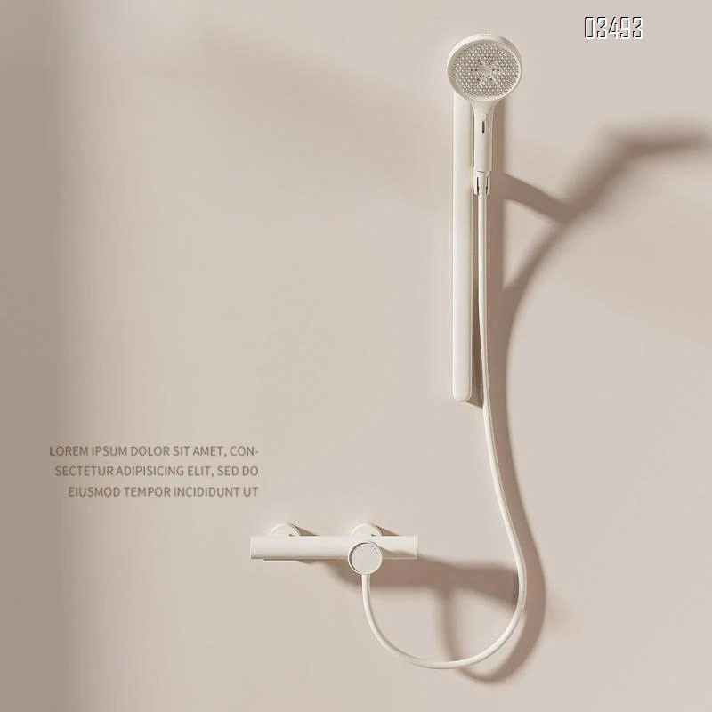 Cream-style small apartment pure Brass shower head set with temperature control cold and hot pressure waist spray white
