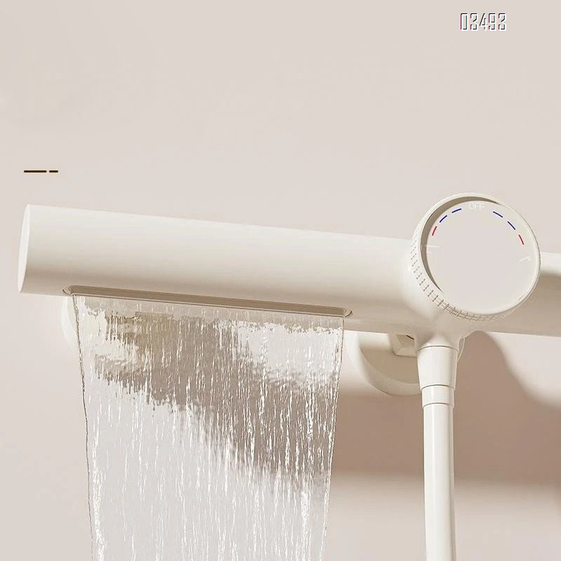 Cream-style small apartment pure Brass shower head set with temperature control cold and hot pressure waist spray white