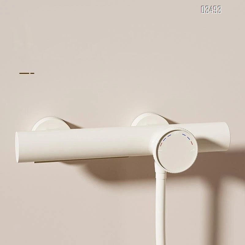 Cream-style small apartment pure Brass shower head set with temperature control cold and hot pressure waist spray white