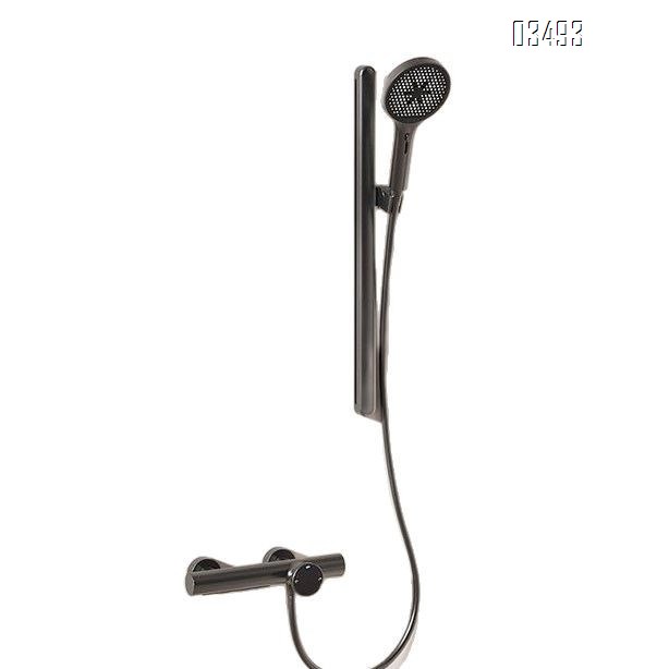 Cream-style small apartment pure Brass shower head set with temperature control cold and hot pressure waist spray white