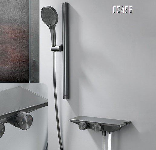 ABS Home use double handle wheel 2 function gunmetal grey pressure shower cold and hot bathroom shower head set