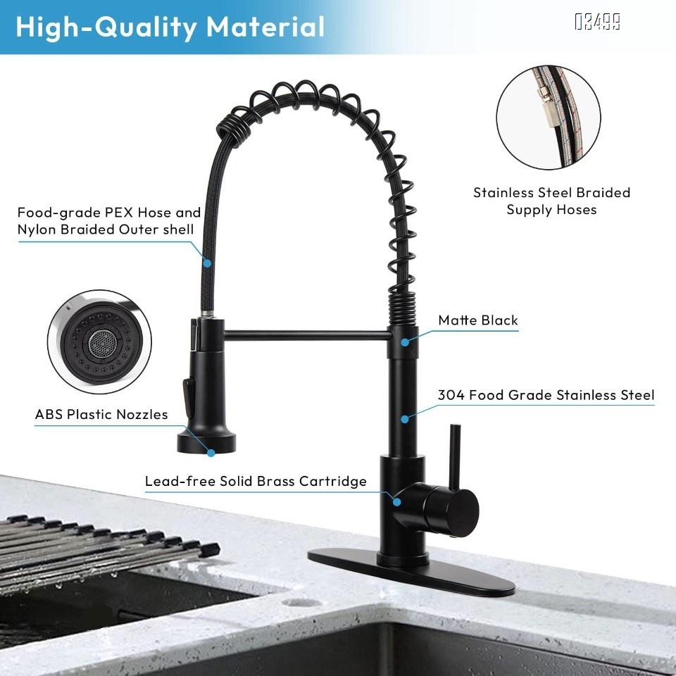 Kitchen Faucets with Pull Down Sprayer Matte Black Dual Mode Setting Single Handle Black Kitchen Sink Faucet with Deck Plate