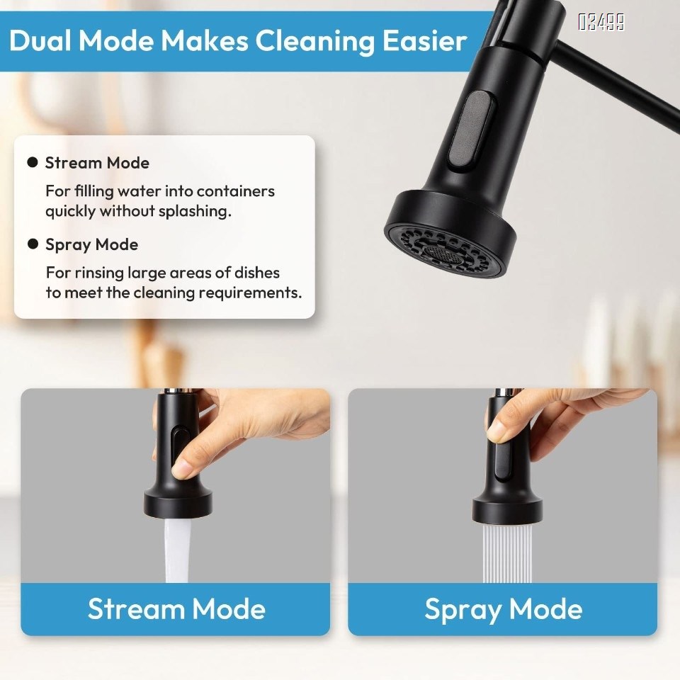 Kitchen Faucets with Pull Down Sprayer Matte Black Dual Mode Setting Single Handle Black Kitchen Sink Faucet with Deck Plate