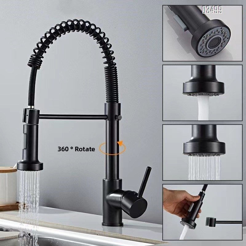 Kitchen Faucets with Pull Down Sprayer Matte Black Dual Mode Setting Single Handle Black Kitchen Sink Faucet with Deck Plate