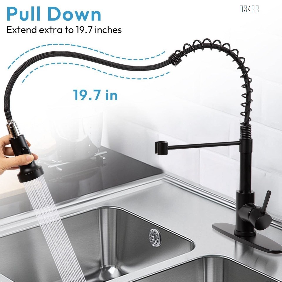 Kitchen Faucets with Pull Down Sprayer Matte Black Dual Mode Setting Single Handle Black Kitchen Sink Faucet with Deck Plate