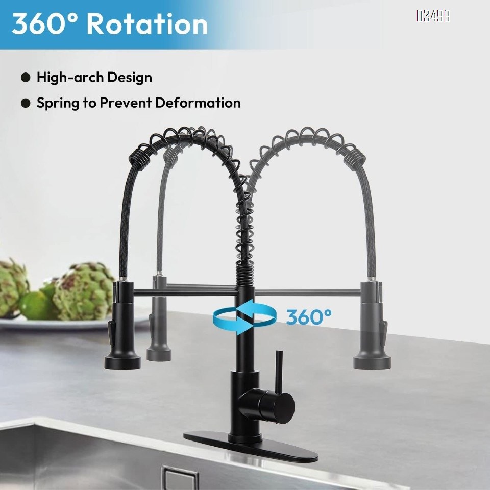 Kitchen Faucets with Pull Down Sprayer Matte Black Dual Mode Setting Single Handle Black Kitchen Sink Faucet with Deck Plate