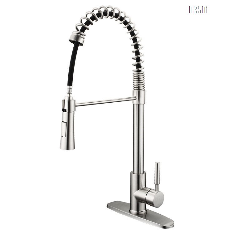 Kitchen Faucet with Pull Down Sprayer Brass Single Handle Pull Out Spring Sink Faucets Dual Function for Farmhouse Camper
