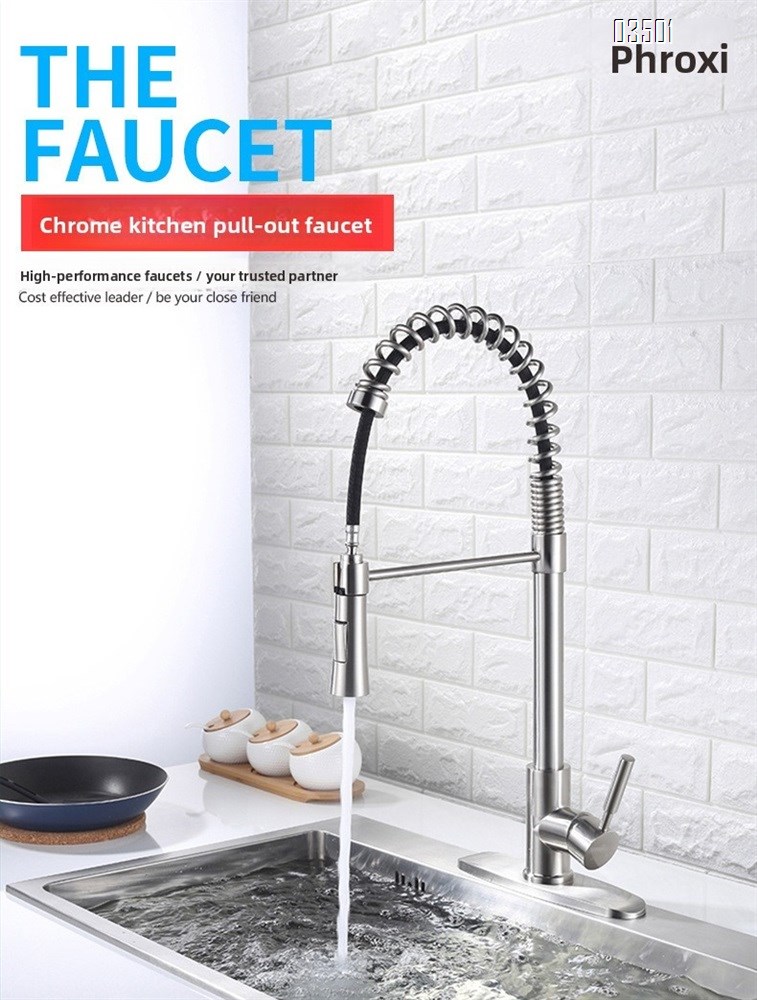 Kitchen Faucet with Pull Down Sprayer Brass Single Handle Pull Out Spring Sink Faucets Dual Function for Farmhouse Camper