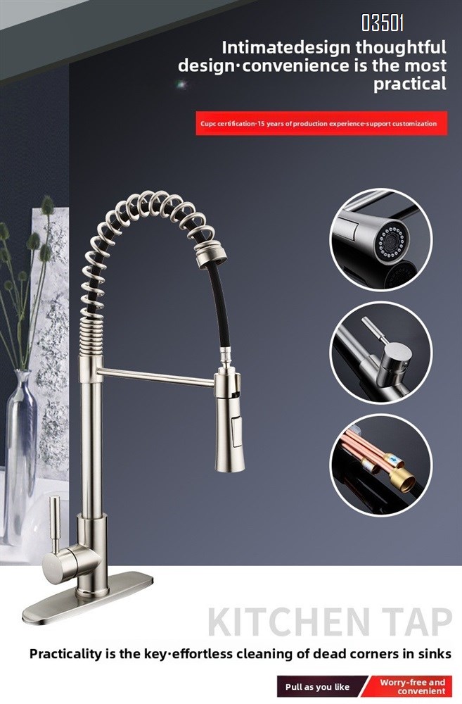 Kitchen Faucet with Pull Down Sprayer Brass Single Handle Pull Out Spring Sink Faucets Dual Function for Farmhouse Camper