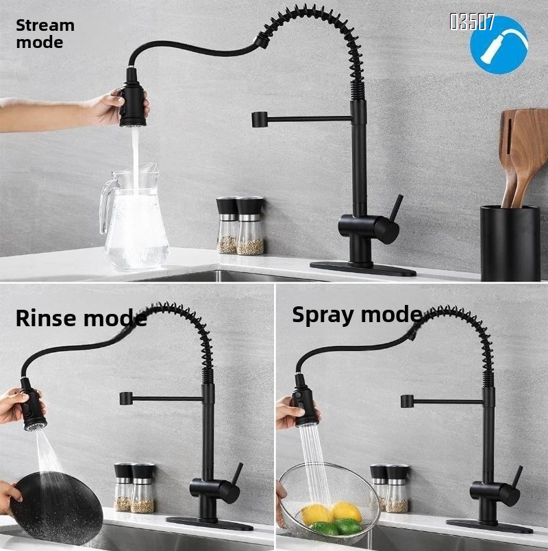 Commercial Kitchen Faucet with Pull Down Sprayer, Single Hole Matte Black Single Handle 3 Function Single Handle Laundry Faucet