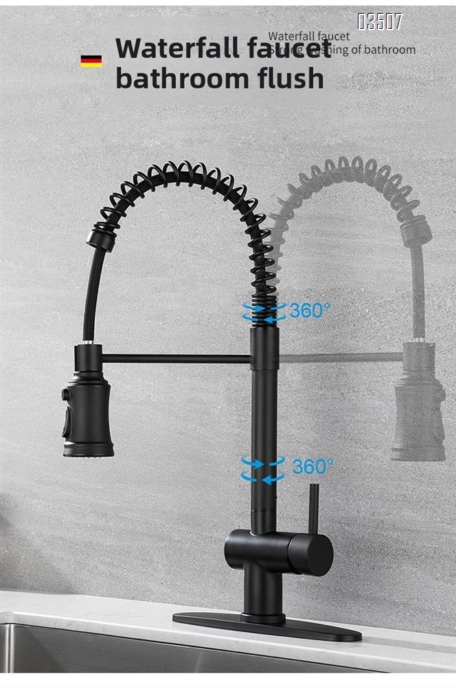 Commercial Kitchen Faucet with Pull Down Sprayer, Single Hole Matte Black Single Handle 3 Function Single Handle Laundry Faucet