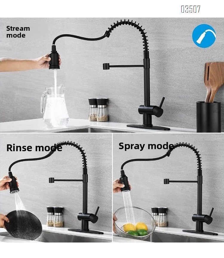 Commercial Kitchen Faucet with Pull Down Sprayer, Single Hole Matte Black Single Handle 3 Function Single Handle Laundry Faucet