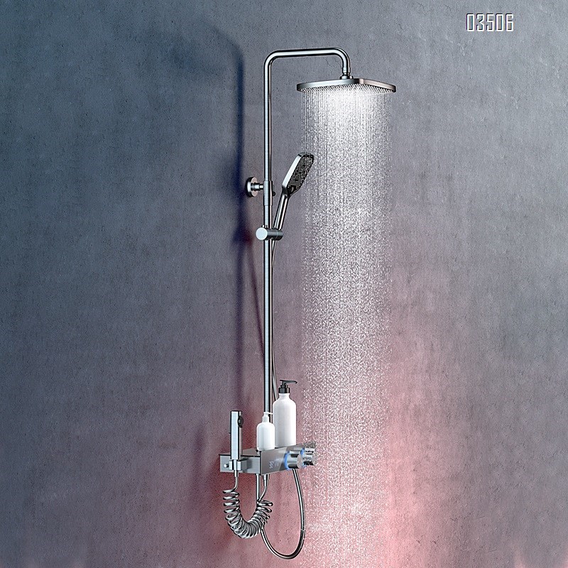 Brass Shower head set with digital display Gun gray cold and hot smart shower set bathroom rain shower Tap