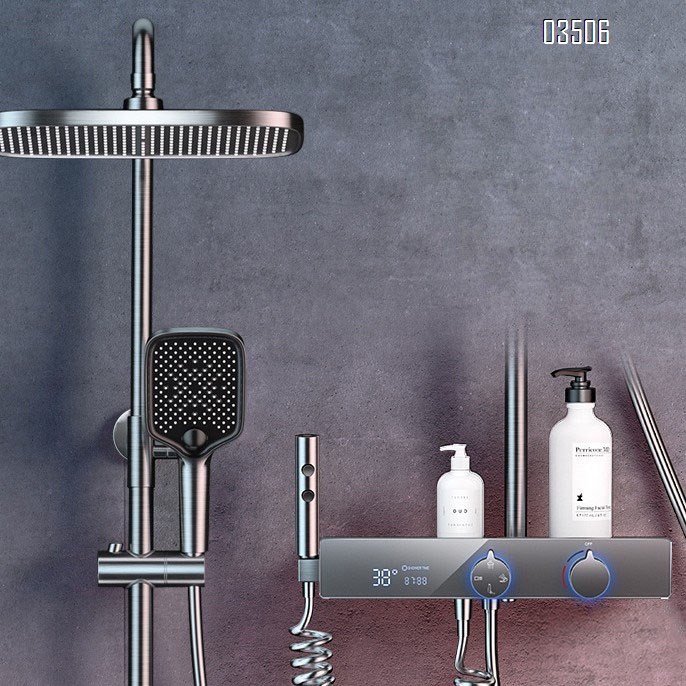 Brass Shower head set with digital display Gun gray cold and hot smart shower set bathroom rain shower Tap