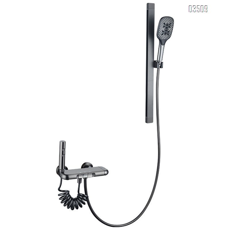 Full Brass Gun gray smart digital display shower head set for home bathroom pressure increasing shower set spray head