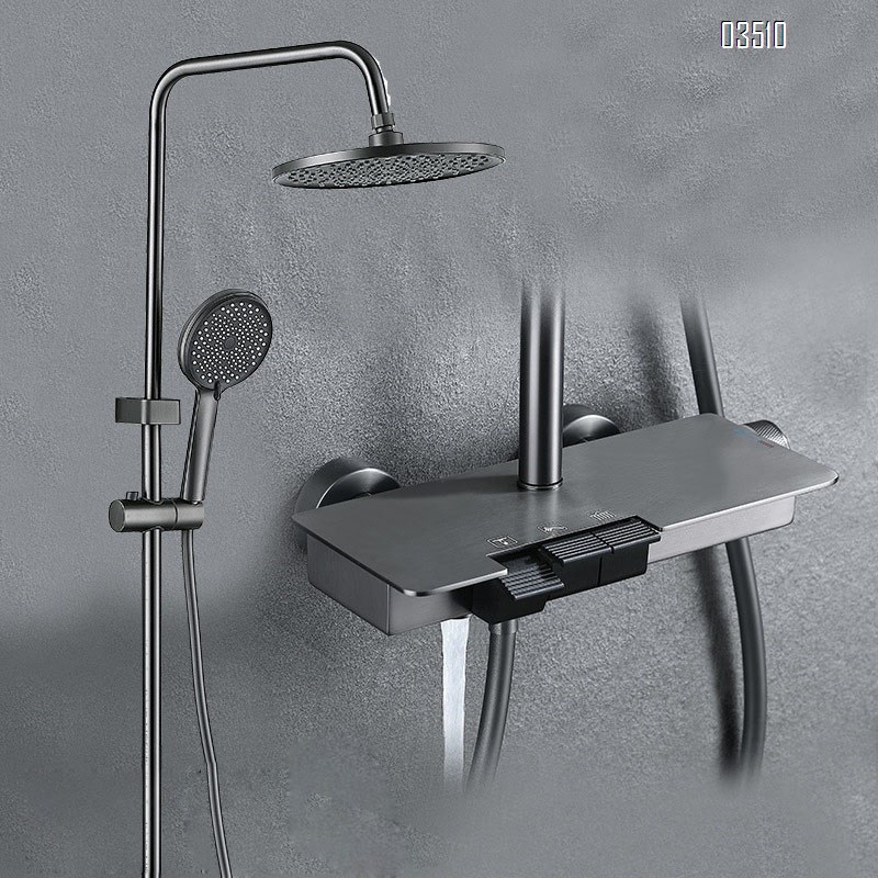 Gun Grey Cold and hot water multiple function Shower Head Set Brass Pressure Boosting Bathroom Shower Head Set
