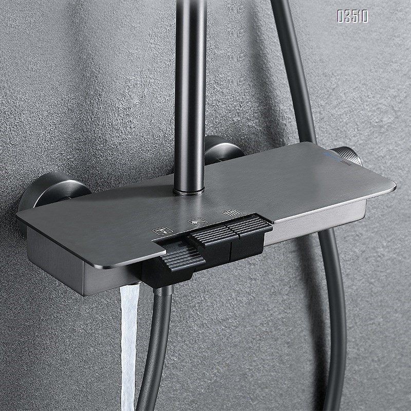 Gun Grey Cold and hot water multiple function Shower Head Set Brass Pressure Boosting Bathroom Shower Head Set