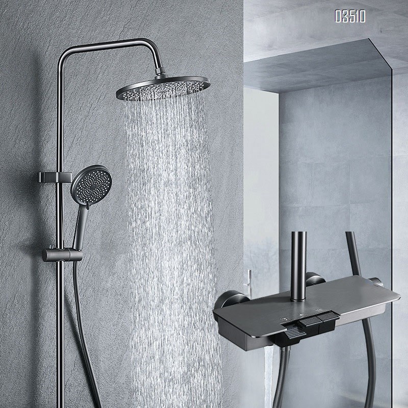 Gun Grey Cold and hot water multiple function Shower Head Set Brass Pressure Boosting Bathroom Shower Head Set