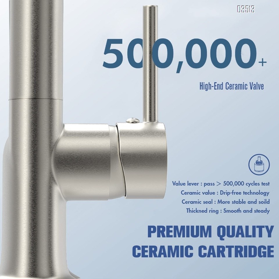 Kitchen Faucet with Pull Down Sprayer,Commercial Single Handle Brass Kitchen Faucets with Deck Plate,Brushed