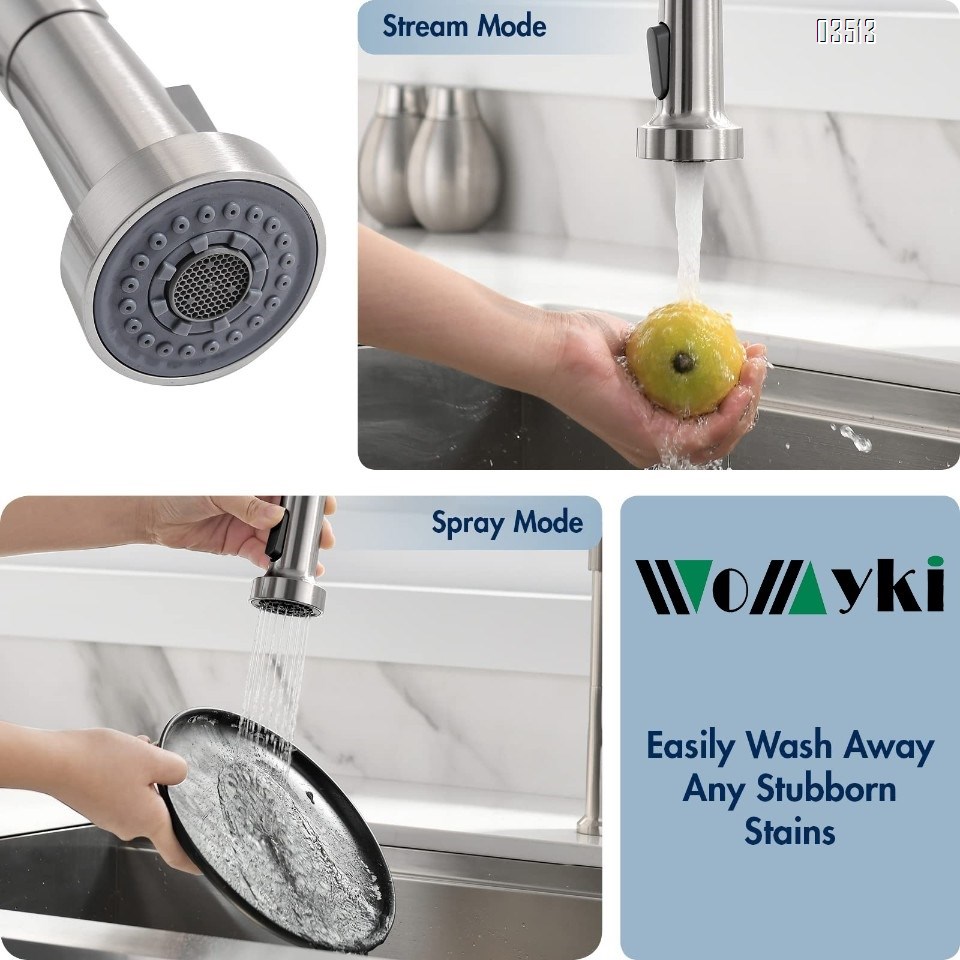 Kitchen Faucet with Pull Down Sprayer,Commercial Single Handle Brass Kitchen Faucets with Deck Plate,Brushed