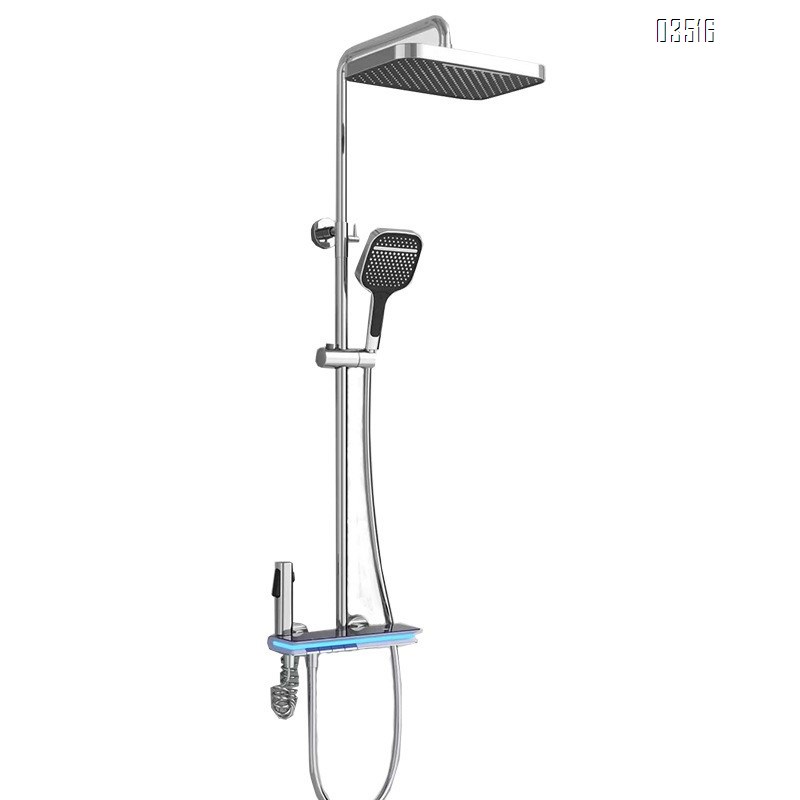 Themostatic Shower Head Set Spray Brass LED Ambient Light Rain Shower Constant Temperature Intelligent Digital Display Pressure Tap