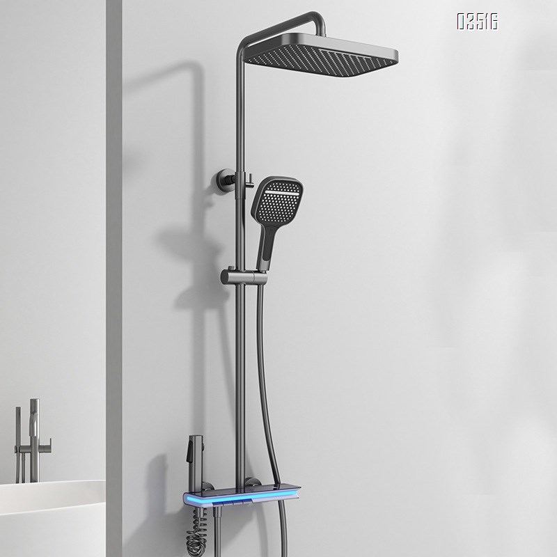 Themostatic Shower Head Set Spray Brass LED Ambient Light Rain Shower Constant Temperature Intelligent Digital Display Pressure Tap