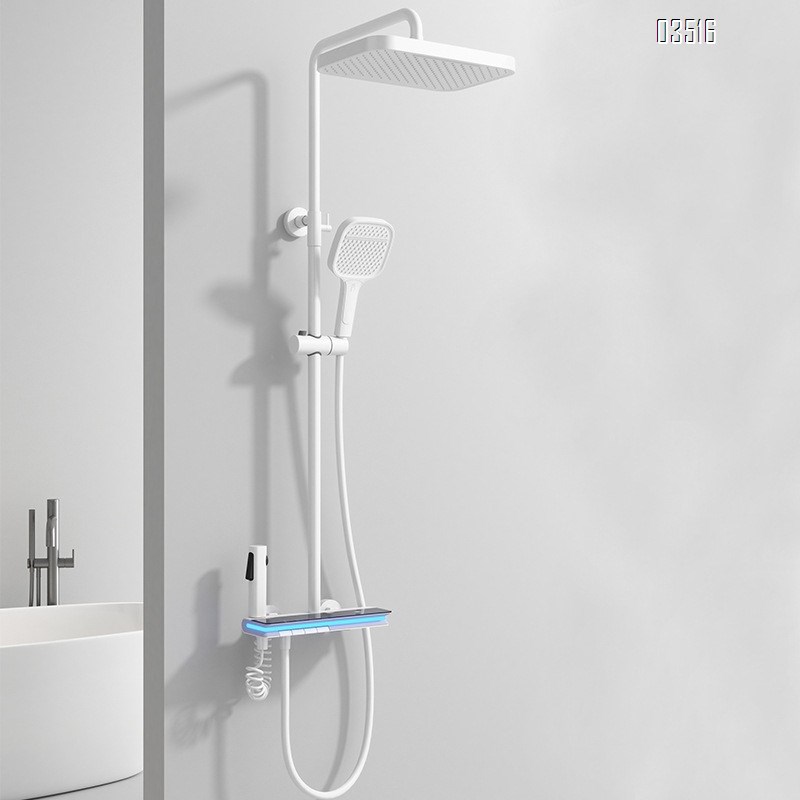 Themostatic Shower Head Set Spray Brass LED Ambient Light Rain Shower Constant Temperature Intelligent Digital Display Pressure Tap