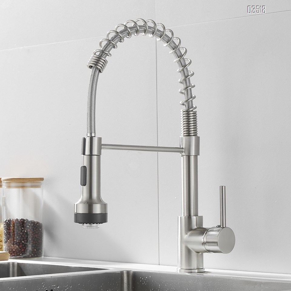 Kitchen Faucet with LED Pull Down Sprayer , Brushed Commercial Single Handle High Arc Faucet for Sink, Brass Kitchen Faucet