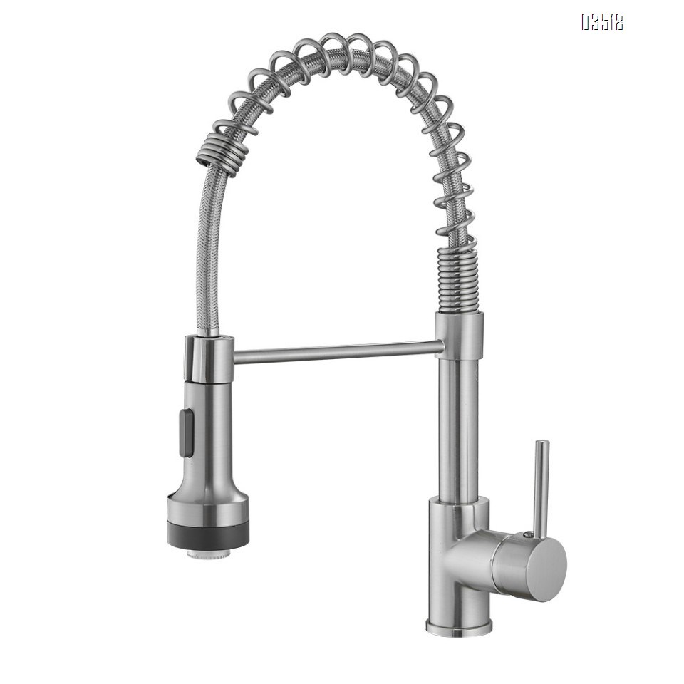 Kitchen Faucet with LED Pull Down Sprayer , Brushed Commercial Single Handle High Arc Faucet for Sink, Brass Kitchen Faucet