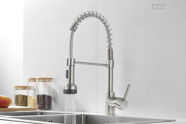 Kitchen Faucet with LED Pull Down Sprayer , Brushed Commercial Single Handle High Arc Faucet for Sink, Brass Kitchen Faucet