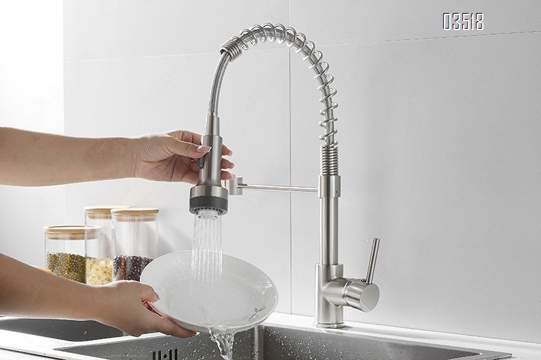 Kitchen Faucet with LED Pull Down Sprayer , Brushed Commercial Single Handle High Arc Faucet for Sink, Brass Kitchen Faucet