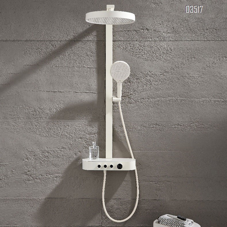 Stainless Steel shower head set with light cold and hot digital display pressure increasing bathroom cream white Tap