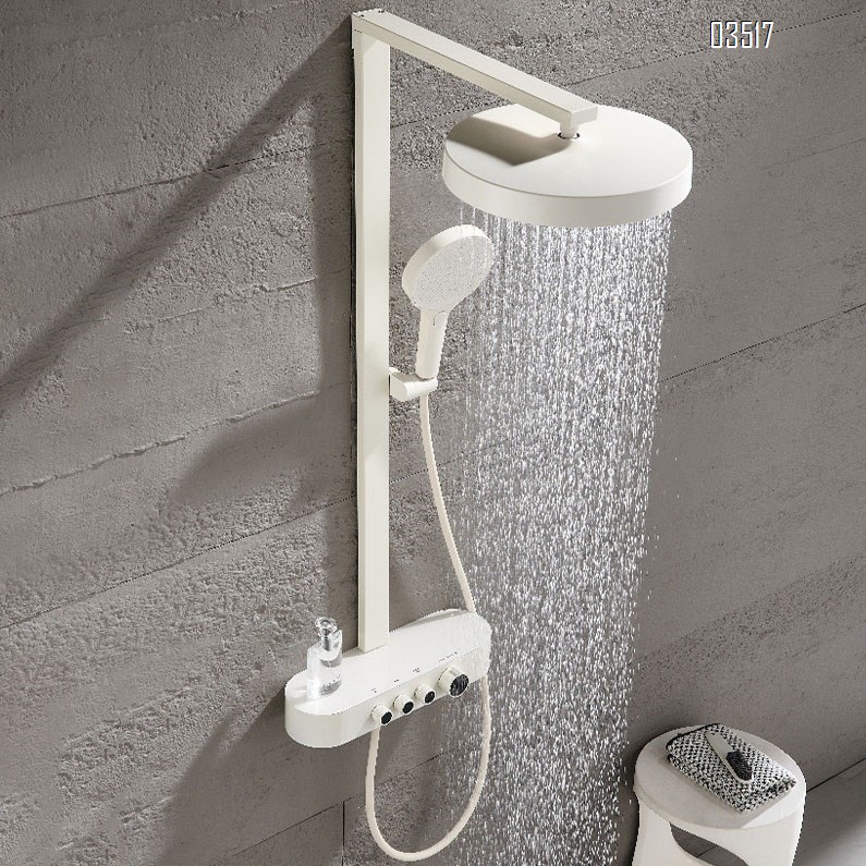 Stainless Steel shower head set with light cold and hot digital display pressure increasing bathroom cream white Tap