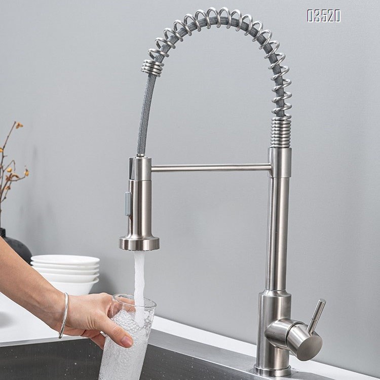 Stainless Steel Kitchen Faucet, Farmhouse Kitchen Faucet with Pull Down Sprayer, Brushed Faucet for Kitchen Sink Single Handle