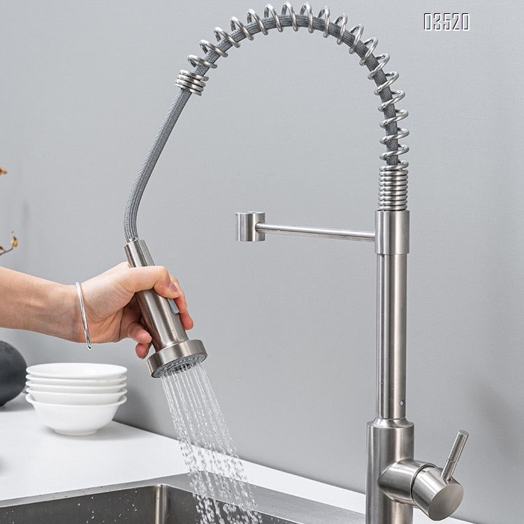 Stainless Steel Kitchen Faucet, Farmhouse Kitchen Faucet with Pull Down Sprayer, Brushed Faucet for Kitchen Sink Single Handle