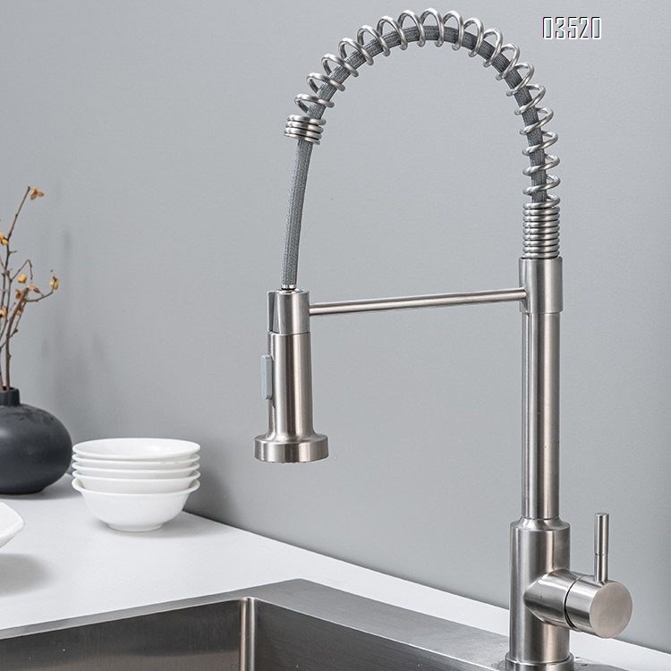 Stainless Steel Kitchen Faucet, Farmhouse Kitchen Faucet with Pull Down Sprayer, Brushed Faucet for Kitchen Sink Single Handle