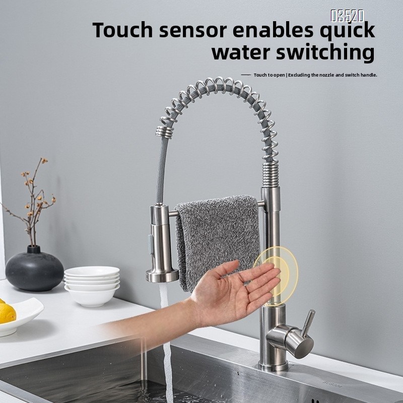 Stainless Steel Kitchen Faucet, Farmhouse Kitchen Faucet with Pull Down Sprayer, Brushed Faucet for Kitchen Sink Single Handle