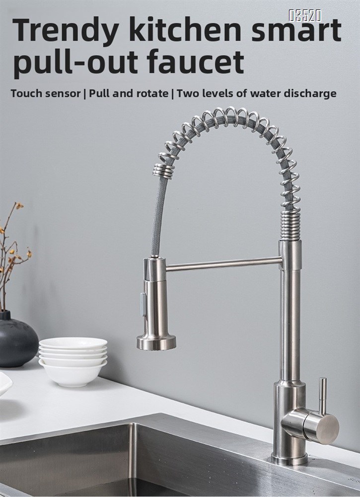 Stainless Steel Kitchen Faucet, Farmhouse Kitchen Faucet with Pull Down Sprayer, Brushed Faucet for Kitchen Sink Single Handle