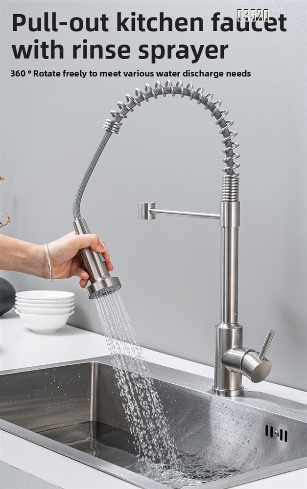 Stainless Steel Kitchen Faucet, Farmhouse Kitchen Faucet with Pull Down Sprayer, Brushed Faucet for Kitchen Sink Single Handle