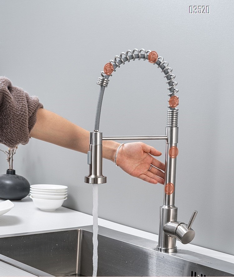 Stainless Steel Kitchen Faucet, Farmhouse Kitchen Faucet with Pull Down Sprayer, Brushed Faucet for Kitchen Sink Single Handle