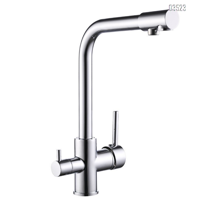 Chrome Kitchen Faucet with Pull-Out Sprayer, Modern Single Hole Kitchen Sink Faucet, Dual Handle, Brass